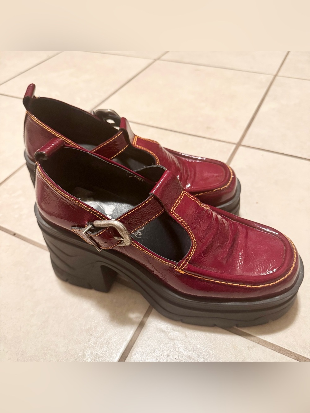 Free People Burgundy Patent Platform Mary Janes - Picture 3 of 5